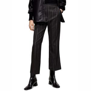 Topshop Pinstripe Crop Kick Flare High-Rise Trousers